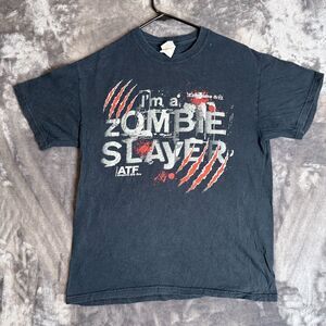 Vintage Y2K I'm A Zombie Slayer ATF Black Short Sleeve Graphic T-Shirt Size M